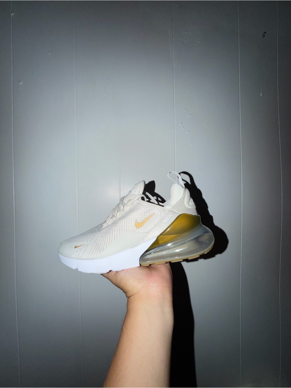 Women’s Nike Air Max 270 Sneakers - Cream with Gold Accents Size 9